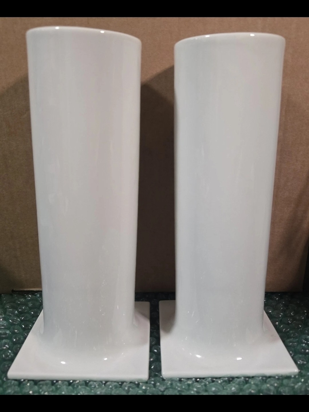 GAIA & GINO Morphscape Collection Millaminist White Ceramic Column Vases - Pair